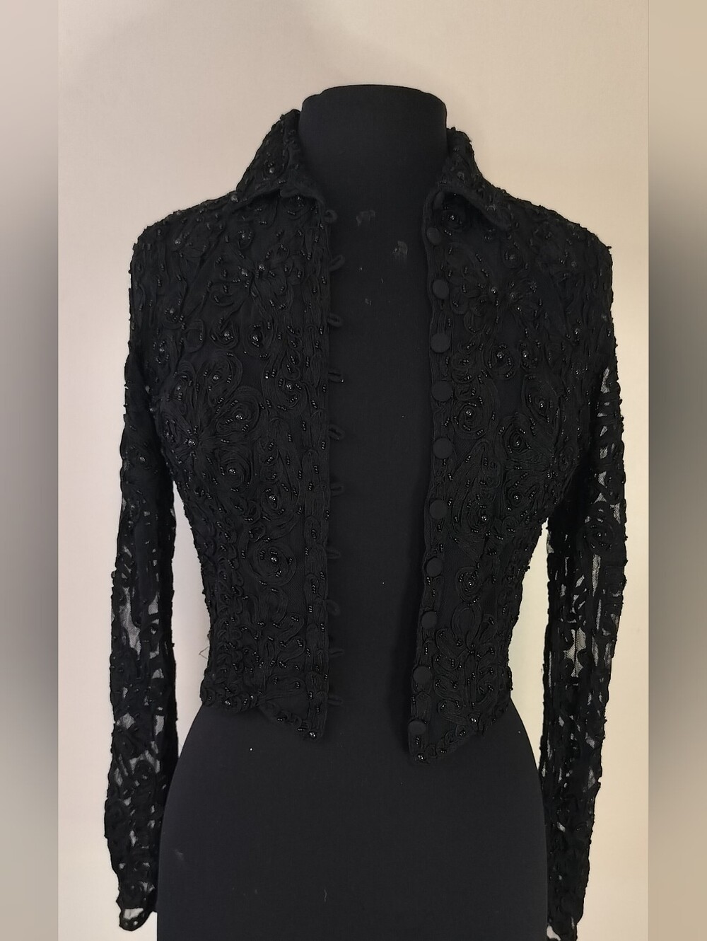 Cache Black Beaded Lace Cropped Blazer